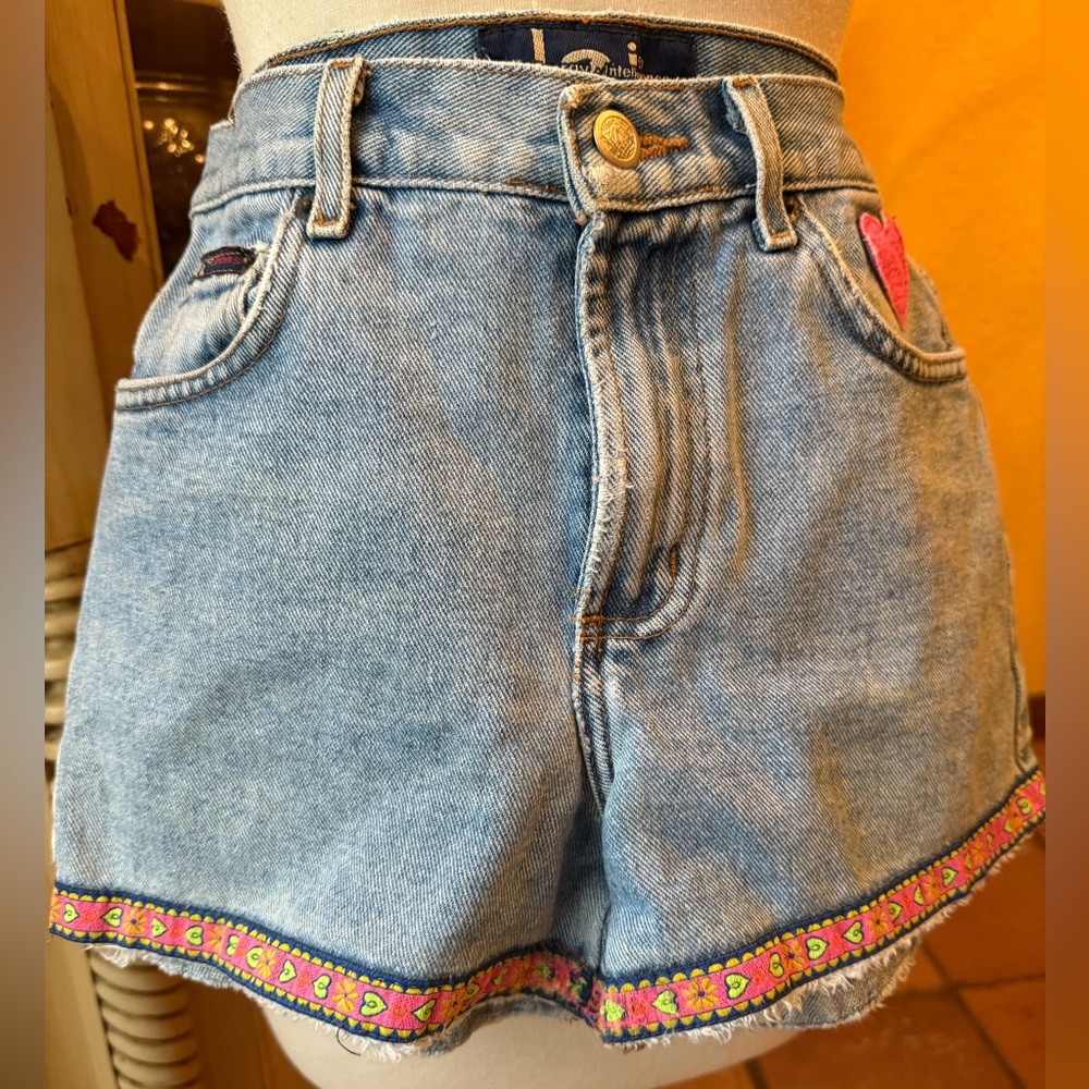 lei Blue Denim Kids Shorts with Pink and Yellow Trim